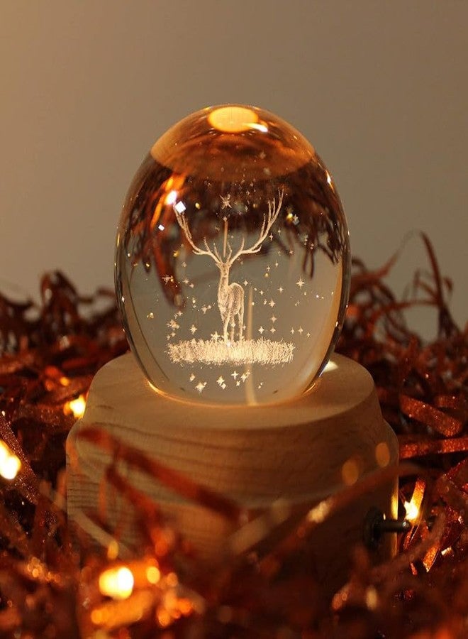 KLIVE Crystal Ball Night Light Creative Engraved Aesthetic Ball Dim Night Lamp, USB Powered Bed Table Lamp LED Wooden Base (1 PCS)(Dear) - Image 2