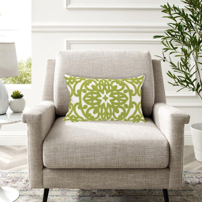 Alysheer Embroidered Lumbar Decorative Throw Pillow Cover 12 x 20 inches, Classic Mandala Chic Pattern Avocado Green Farmhouse Cushion Case for Sofa Couch Bed Living Room(Chartreuse Green) - Image 5