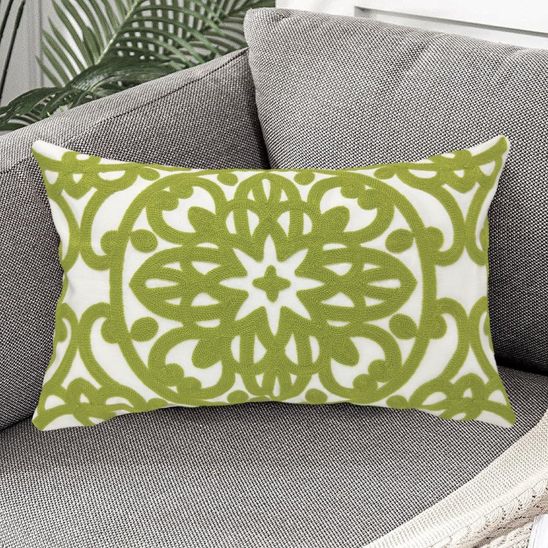 Alysheer Embroidered Lumbar Decorative Throw Pillow Cover 12 x 20 inches, Classic Mandala Chic Pattern Avocado Green Farmhouse Cushion Case for Sofa Couch Bed Living Room(Chartreuse Green) - Image 2