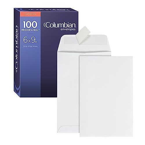 Columbian Catalog Envelopes, 6 x 9, Release & Seal Self-Sealing Closure, 28 lb White Wove, 100 per Box (COLO652) - Image 1