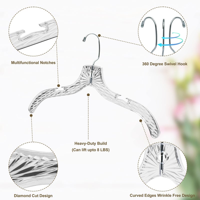 Quality Hangers Quality Clear Plastic Hangers 24 Pack - Crystal Cut for Shirts, Suits, Coats, Dresses Hangers, Heavy Duty & Nonslip Design with Swivel Hook, 17 inches - Image 3