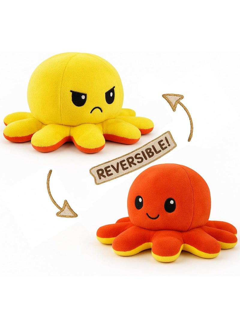 MAGIC VAULT Reversible Octopus Plush Toy – Double-Sided Mood Flip Plushie with Happy and Angry Faces – Soft Stuffed Animal Doll for Kids, Adults assorted color - Image 1