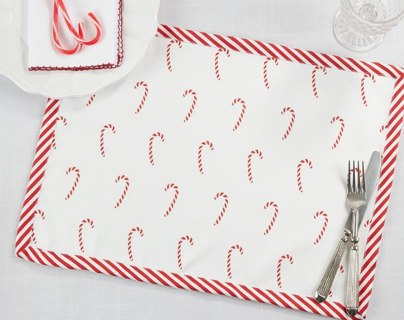 Fennco Styles Fennco Styles Bonbon Collection Holiday Candy Cane Design Placemats 14 x 20 Inch Set of 4  Red Table Mats for Christmas Dinner Family Gathering Special Events and Home Dcor  - Image 5
