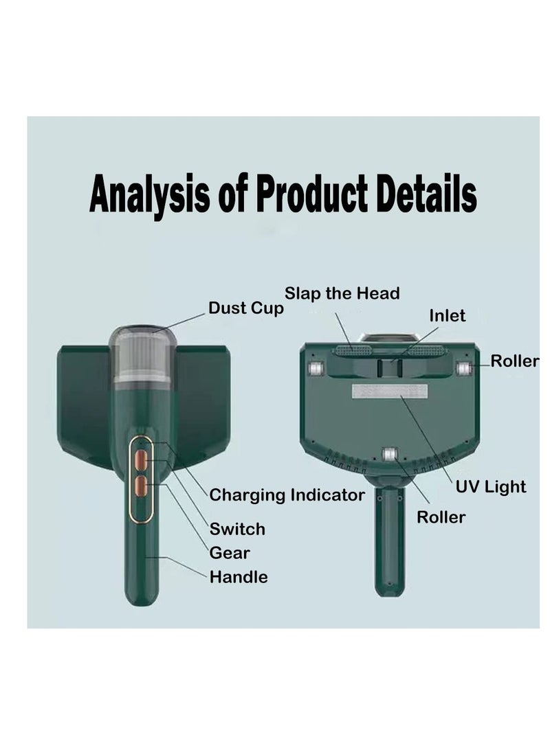 SOLARAE Bed Vacuum Cleaner,Handheld UV Mattress Vacuum Cleaner,Wireless Mite Remover Cleaning Machine,Bed Dust Vacuum Machine Effectively Clean Up Bed, Pillows, Cloth Sofas, and Carpets, Green - Image 2