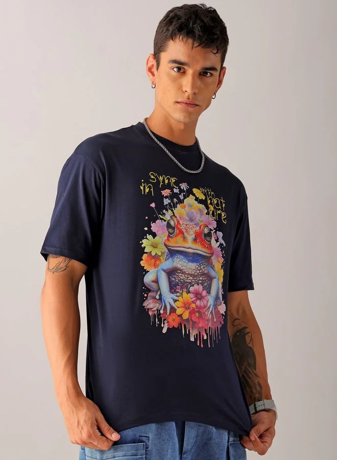 شركة المرآب الهندية Men Boxy Oversized Placement Print Round Neck Tshirt