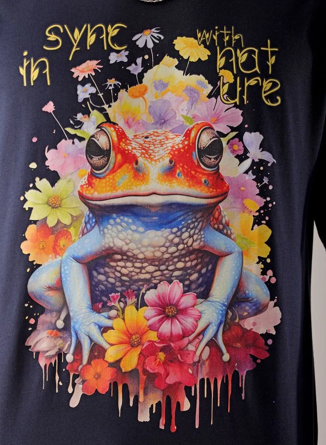 شركة المرآب الهندية Men Boxy Oversized Placement Print Round Neck Tshirt