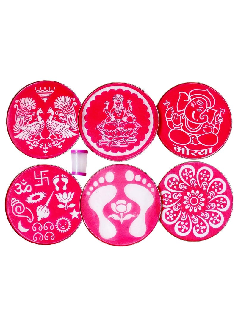 Pamidhar Pamidhar Magic Rangoli Making Kit 8 Inch Plastic Round Stencil for Rangoli Floor and Diwali Decoration Multicolor Random Design  - Image 5