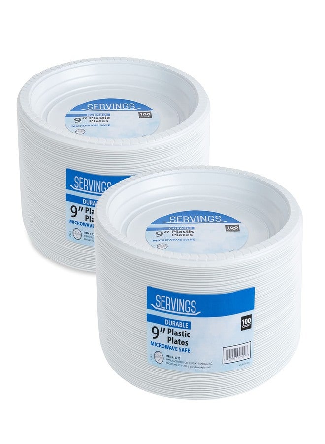 Blue Sky 9 Inch White Plastic Plates - [200 Count] Disposable Plastic Plates, Microwave Safe, Perfect for Birthday Parties, Weddings, Banquets, Picnics, and Everyday Use - Image 1