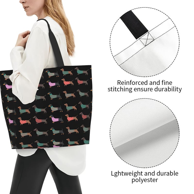 aportt Dachshund Reusable Tote Bag - Cute Dog Grocery Shopping Bag - Canvas Bag with Strong Handle - Washable Eco-friendly - Image 5