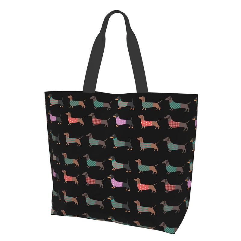 aportt Dachshund Reusable Tote Bag - Cute Dog Grocery Shopping Bag - Canvas Bag with Strong Handle - Washable Eco-friendly - Image 1