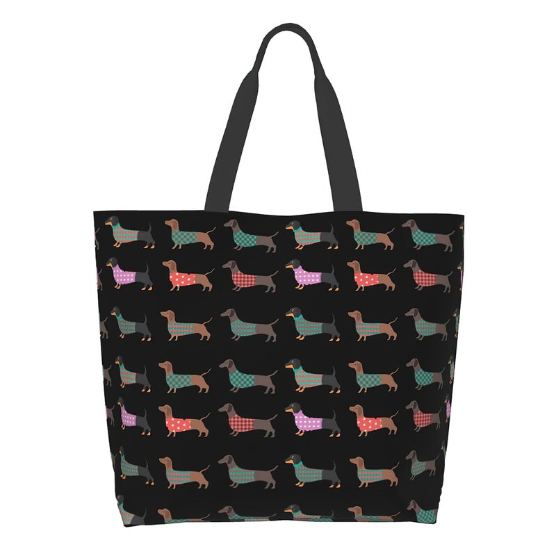 aportt Dachshund Reusable Tote Bag - Cute Dog Grocery Shopping Bag - Canvas Bag with Strong Handle - Washable Eco-friendly - Image 3