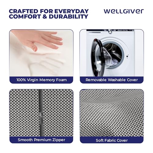 WELLGIVER Cervical Memory Foam Pillow for Neck Pain | 2 Year Warranty | 19 x 11 x 4 Inch Standard | Orthopedic Pillow Spondylitis NecK Shoulder Pain | Washable Jacquard Midnight Blue Cover | Pack of 1 - Image 4