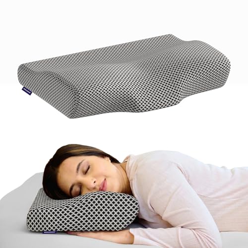 WELLGIVER Cervical Memory Foam Pillow for Neck Pain | 2 Year Warranty | 19 x 11 x 4 Inch Standard | Orthopedic Pillow Spondylitis NecK Shoulder Pain | Washable Jacquard Midnight Blue Cover | Pack of 1 - Image 1
