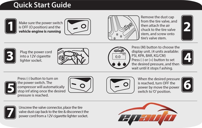 EPAuto مضخة هواء محمولة 12 فولت من EPAuto، مضخة إطارات رقمية - Image 5