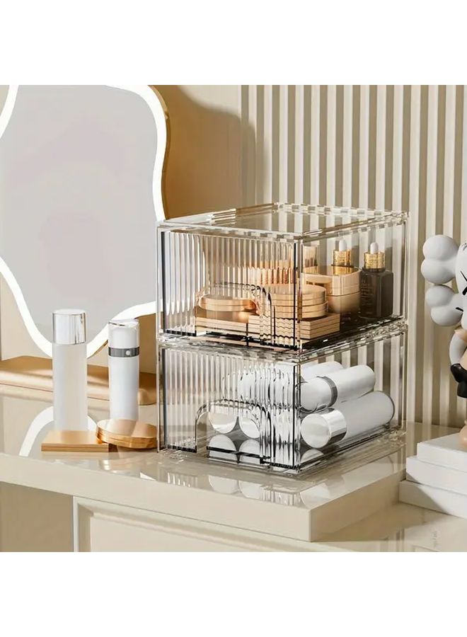 2 Pack Transparent Acrylic Stackable Storage Drawer Organizer For Desktop Vanity Bathroom Kitchen Cabinet Laundry Room Pantry Dressing Room - Image 1