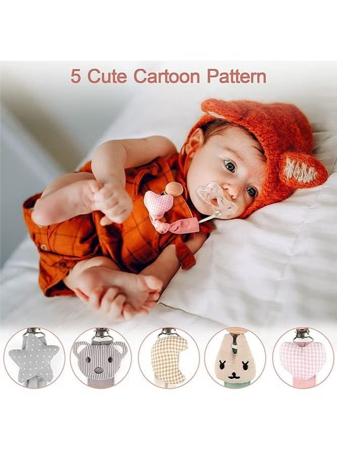 إيكيوك 5 قطع من مشابك اللهايات المصنوعة من القماش بنقوش حيوانات جميلة، وألعاب خشبية لتخفيف آلام التسنين للأطفال الرضع من الجنسين - Image 2