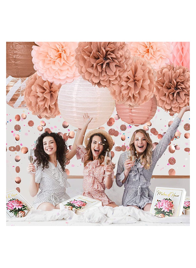 SOLARAE Party Decorations Elegant Supplies Tissue Pom Poms Paper Lantern Confetti for Wedding Bridal Shower Baby Birthday Bachelorette Rose Gold 11Pcs - Image 2