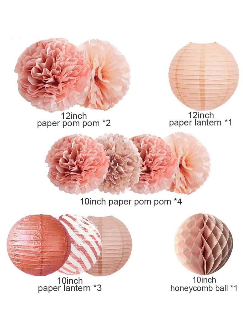 SOLARAE Party Decorations Elegant Supplies Tissue Pom Poms Paper Lantern Confetti for Wedding Bridal Shower Baby Birthday Bachelorette Rose Gold 11Pcs - Image 3