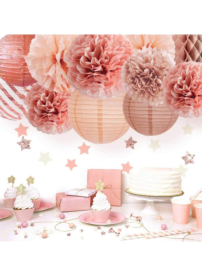 SOLARAE Party Decorations Elegant Supplies Tissue Pom Poms Paper Lantern Confetti for Wedding Bridal Shower Baby Birthday Bachelorette Rose Gold 11Pcs - Image 5