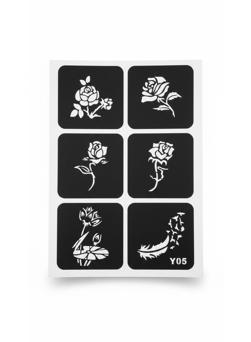 مجموعة 6 قطع ورقة استنسل نقش الحناء والتاتو المؤقت للرسم على الجسم والجلد | استنسل تاتو مؤقت لتصاميم فراشات وعصرية وأنيقة | ملصقات لاصقة سهلة الاستخدام للحناء، الجاجوا، Airbrush | أدوات مبتدئين ومحترفين للرسم على الجلد والهاتف والدفاتر - Image 5