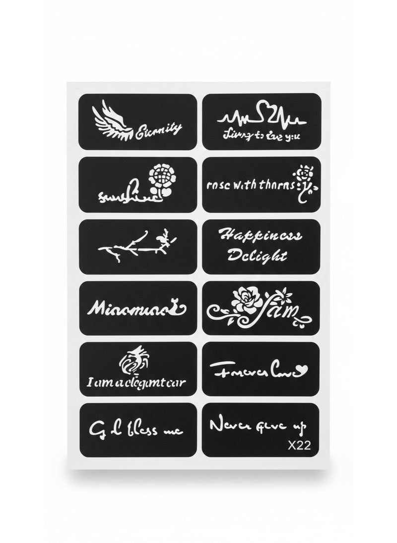 مجموعة 6 قطع ورقة استنسل نقش الحناء والتاتو المؤقت للرسم على الجسم والجلد | استنسل تاتو مؤقت لتصاميم فراشات وعصرية وأنيقة | ملصقات لاصقة سهلة الاستخدام للحناء، الجاجوا، Airbrush | أدوات مبتدئين ومحترفين للرسم على الجلد والهاتف والدفاتر - Image 4