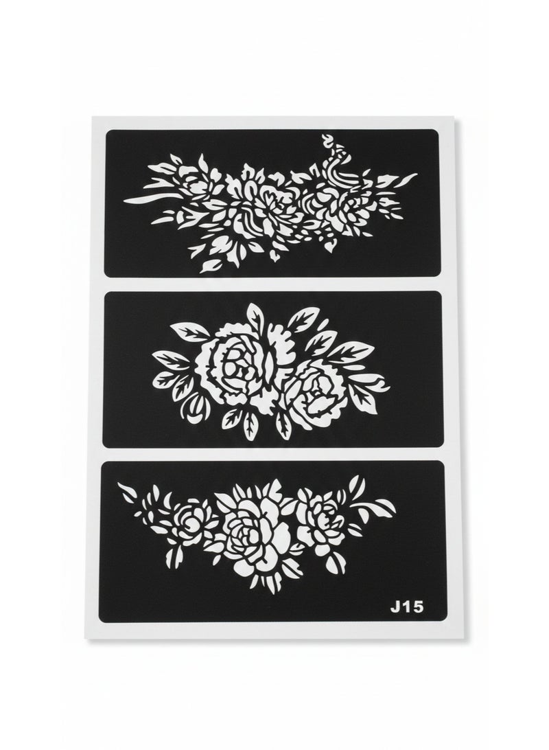 مجموعة 6 قطع ورقة استنسل نقش الحناء والتاتو المؤقت للرسم على الجسم والجلد | استنسل تاتو مؤقت لتصاميم فراشات وعصرية وأنيقة | ملصقات لاصقة سهلة الاستخدام للحناء، الجاجوا، Airbrush | أدوات مبتدئين ومحترفين للرسم على الجلد والهاتف والدفاتر - Image 2