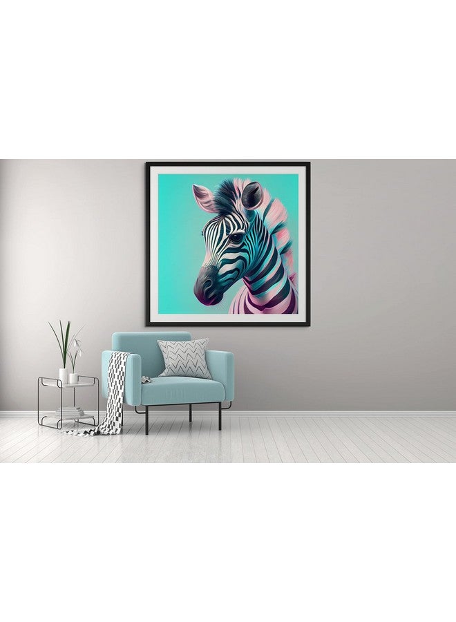ArtsIndia Zebra Delight Adorable Anime-inspired Zebra Portrait in Pastel Colors (Material: Matte, Size: 12" x 12", Style: Framed) - Image 2