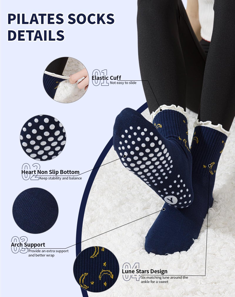 Yawlsow Pilates Grip Socks for Women Yoga Grippy Socks Cute Barre Non Skid Athletic Crew Sticky Sock Workout Hospital - Image 5