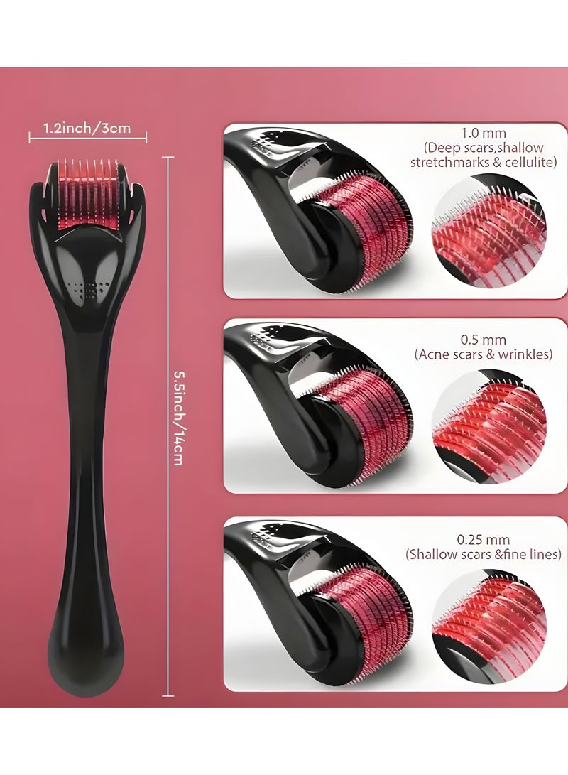 Loquat 3 Rollers With Micro Needles (0.25 - 0.5 - 1) mm With 540 Needles For Hair And Beard Regrowth. Black/Red - Image 2
