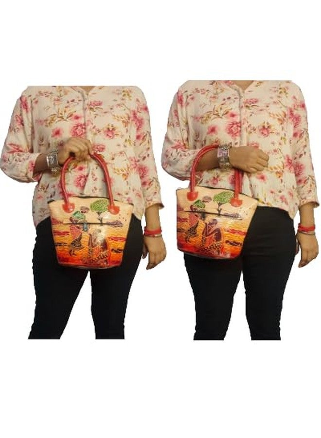 CLASSIQUE Shantiniketan Pure Leather Traditional Printed Handbag Medium Batua Purse for Women Drinking Water - Image 2