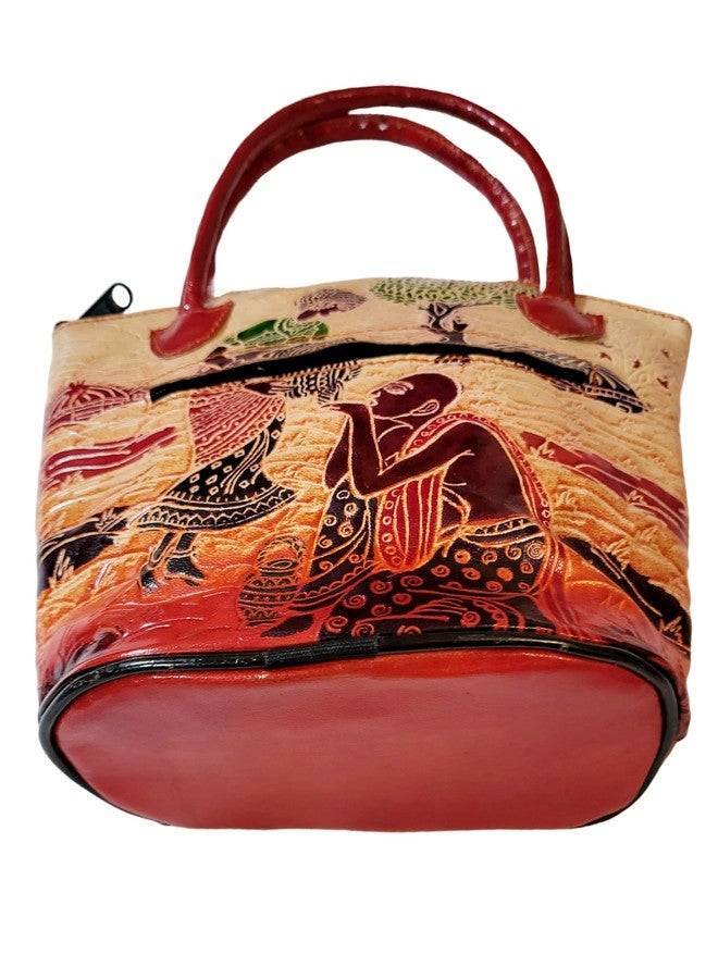 CLASSIQUE Shantiniketan Pure Leather Traditional Printed Handbag Medium Batua Purse for Women Drinking Water - Image 3