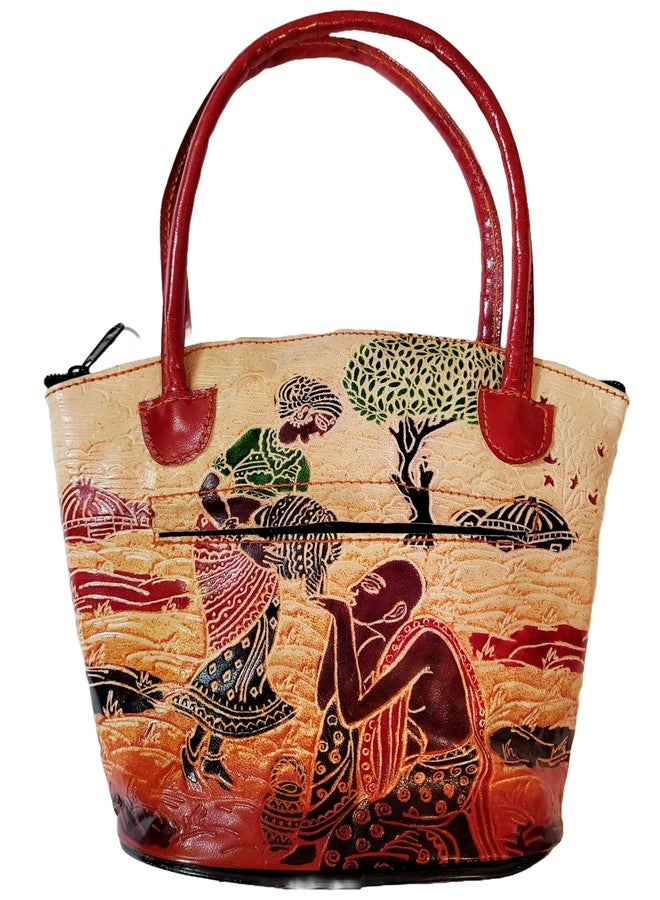 CLASSIQUE Shantiniketan Pure Leather Traditional Printed Handbag Medium Batua Purse for Women Drinking Water - Image 1