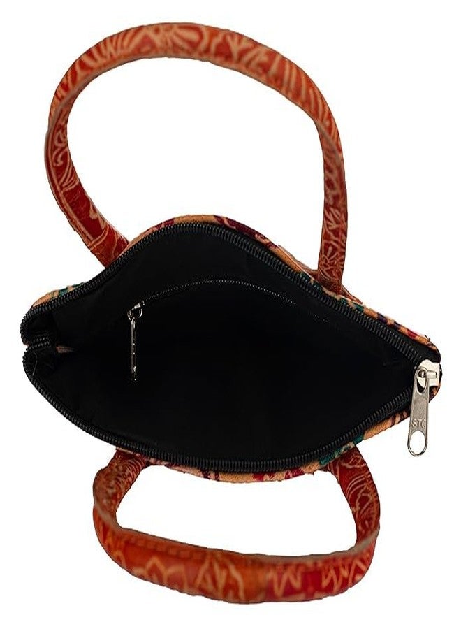 CLASSIQUE Shantiniketan Pure Leather Traditional Printed Handbag Medium Batua Purse for Women Drinking Water - Image 4