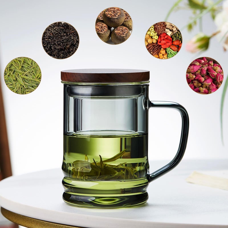 Unbreakable Glass Tea Cup with Infuser and Lid 14.5 fl oz, Heat Resistant Borosilicate Glass Tea Infuser Mug for Blooming and Loose Leaf Tea, Gas Stovetop Safe - Image 5
