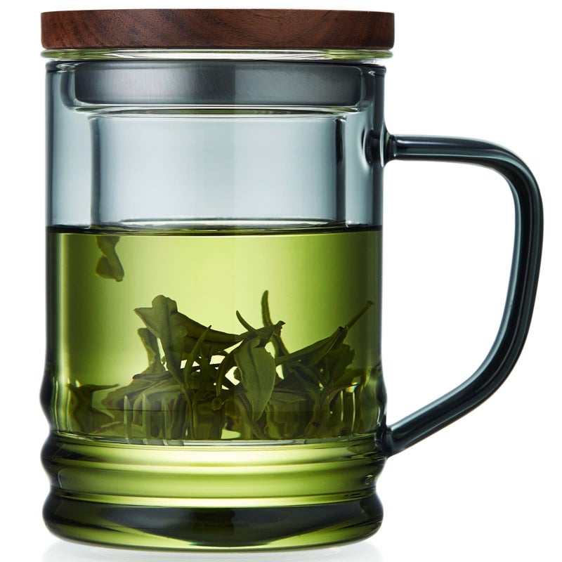 Unbreakable Glass Tea Cup with Infuser and Lid 14.5 fl oz, Heat Resistant Borosilicate Glass Tea Infuser Mug for Blooming and Loose Leaf Tea, Gas Stovetop Safe - Image 1