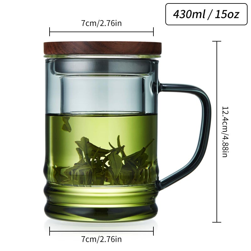 Unbreakable Glass Tea Cup with Infuser and Lid 14.5 fl oz, Heat Resistant Borosilicate Glass Tea Infuser Mug for Blooming and Loose Leaf Tea, Gas Stovetop Safe - Image 4