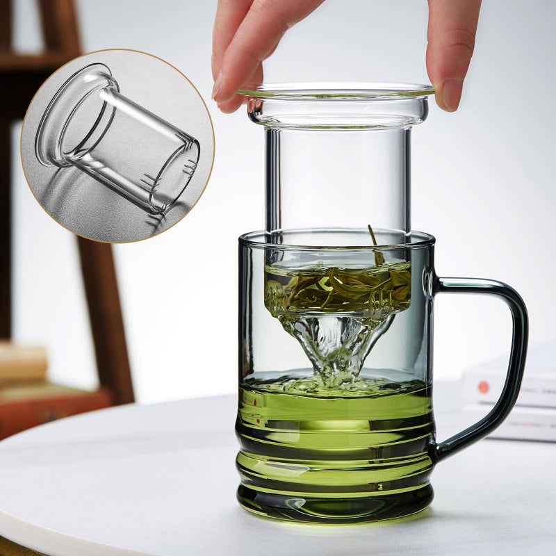 Unbreakable Glass Tea Cup with Infuser and Lid 14.5 fl oz, Heat Resistant Borosilicate Glass Tea Infuser Mug for Blooming and Loose Leaf Tea, Gas Stovetop Safe - Image 2