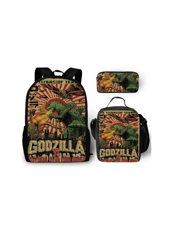 Godzilla Children's leisure load reducing large capacity printed backpack for elementary school students, 3-piece set - Image 1