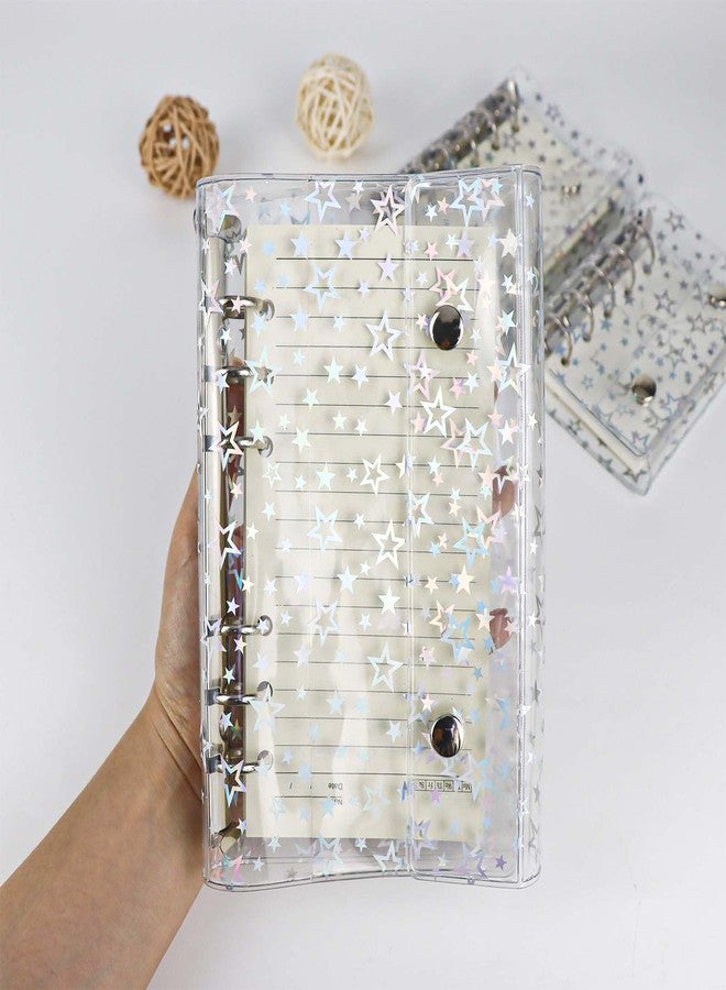 XiowDow Clear A6 Binder Cover PVC 6-Ring Budget Binders Refillable Notebook Shell Protector Laser Star Planner Folders 2 Snap Buttons Closure for Cash Envelopes A6 Binder Inserts Pockets Pouches - Image 4