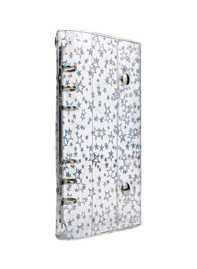 XiowDow Clear A6 Binder Cover PVC 6-Ring Budget Binders Refillable Notebook Shell Protector Laser Star Planner Folders 2 Snap Buttons Closure for Cash Envelopes A6 Binder Inserts Pockets Pouches - Image 1