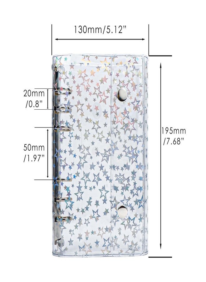 XiowDow Clear A6 Binder Cover PVC 6-Ring Budget Binders Refillable Notebook Shell Protector Laser Star Planner Folders 2 Snap Buttons Closure for Cash Envelopes A6 Binder Inserts Pockets Pouches - Image 2
