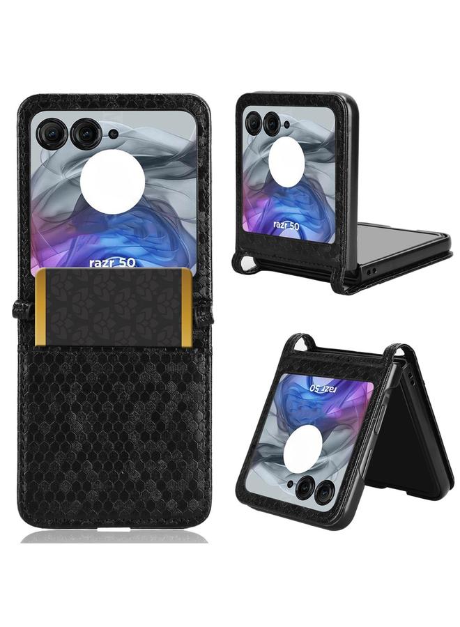 S-TOP Case For Motorola Razr 50 Honeycomb Dot Texture Card Slot Leather Phone Case - Image 1
