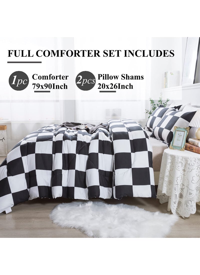 Andency Andency Black White Plaid Comforter Full(79x90Inch)  3 Pieces (1 Plaid Comforter and 2 Pillowcases) Black White Checkerboard Comforter Set  Lightweight Microfiber Geometric Comforter Bedding Set  - Image 2