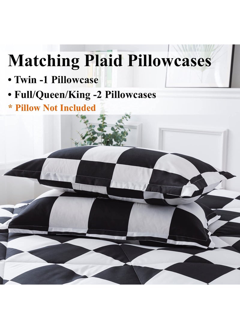 Andency Andency Black White Plaid Comforter Full(79x90Inch)  3 Pieces (1 Plaid Comforter and 2 Pillowcases) Black White Checkerboard Comforter Set  Lightweight Microfiber Geometric Comforter Bedding Set  - Image 3