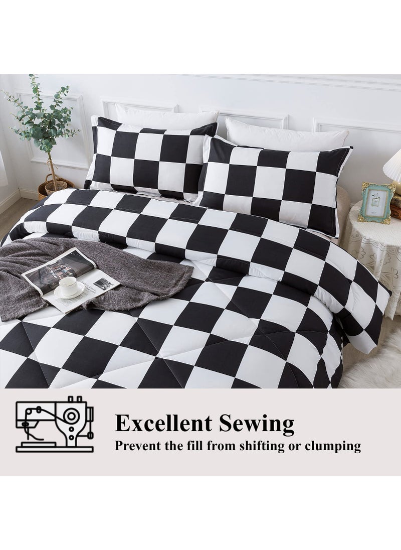 Andency Andency Black White Plaid Comforter Full(79x90Inch)  3 Pieces (1 Plaid Comforter and 2 Pillowcases) Black White Checkerboard Comforter Set  Lightweight Microfiber Geometric Comforter Bedding Set  - Image 4