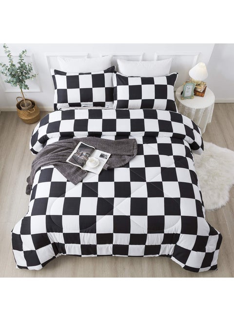 Andency Black White Plaid Comforter Full(79x90Inch)  3 Pieces (1 Plaid Comforter and 2 Pillowcases) Black White Checkerboard Comforter Set  Lightweight Microfiber Geometric Comforter Bedding Set