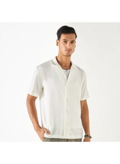 Iconic Iconic Relaxed Fit Textured Shirt with Camp Collar and Short Sleeves  - Image 1