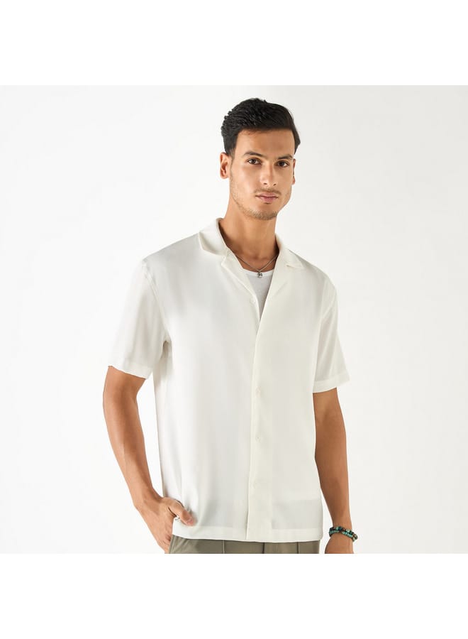 Iconic Iconic Relaxed Fit Textured Shirt with Camp Collar and Short Sleeves  - Image 1