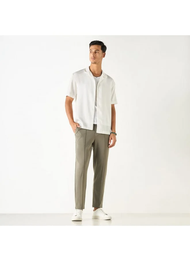 Iconic Iconic Relaxed Fit Textured Shirt with Camp Collar and Short Sleeves