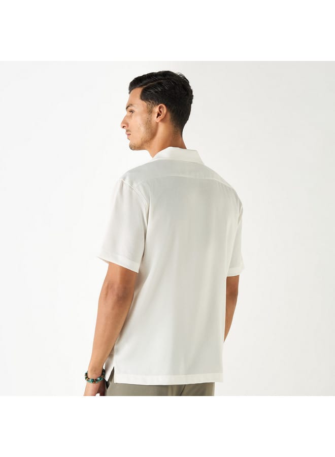 Iconic Iconic Relaxed Fit Textured Shirt with Camp Collar and Short Sleeves  - Image 3